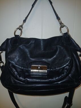 Coach Black Leather Shoulder Bag with Silver Hardware
